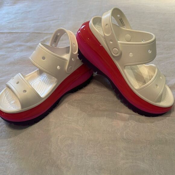 Crocs Mega Crush Sandal Size 9 White Pink Purple Platform - Picture 1 of 11
